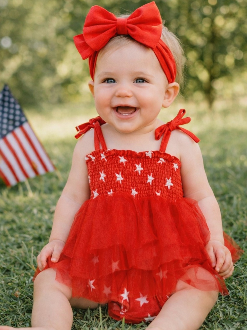 Angel Dear | Red Star Tulle Bubble Romper 6–12M | Patriotic